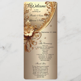 Goldenes verziertes Blumenhochzeitsprogramm Programm