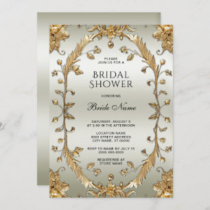 Goldenes Verziertes Brautparty für weiße Blume Einladung