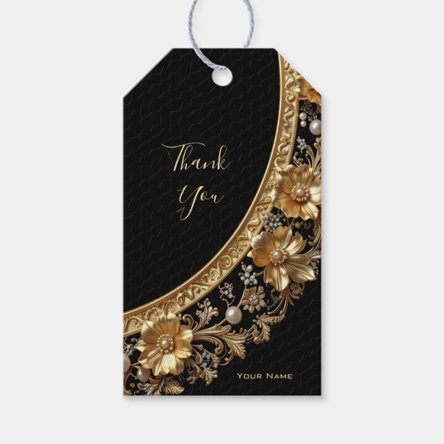 Goldenes verziertes Geschenk-Tag Geschenkanhänger (Vorderseite)
