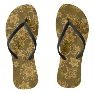 Goldenes Vintages Blumenmuster Flip Flops