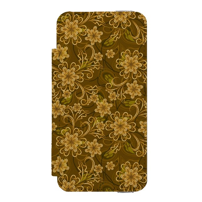 Goldenes Vintages Blumenmuster Incipio iPhone Geldbeutel-Hülle (Folio Vorderseite)