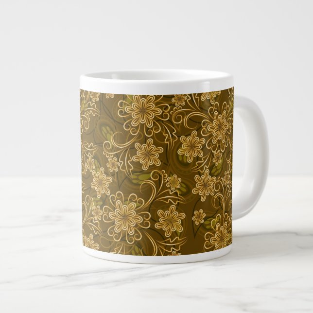 Goldenes Vintages Blumenmuster Jumbo-Tasse (Vorderseite Rechts)