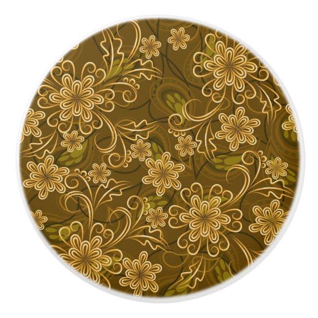 Goldenes Vintages Blumenmuster Keramikknauf (Vorderseite)