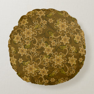 Goldenes Vintages Blumenmuster Rundes Kissen