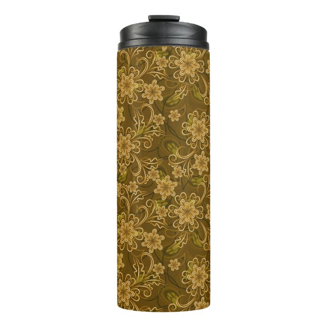 Goldenes Vintages Blumenmuster Thermosbecher (Vorderseite)