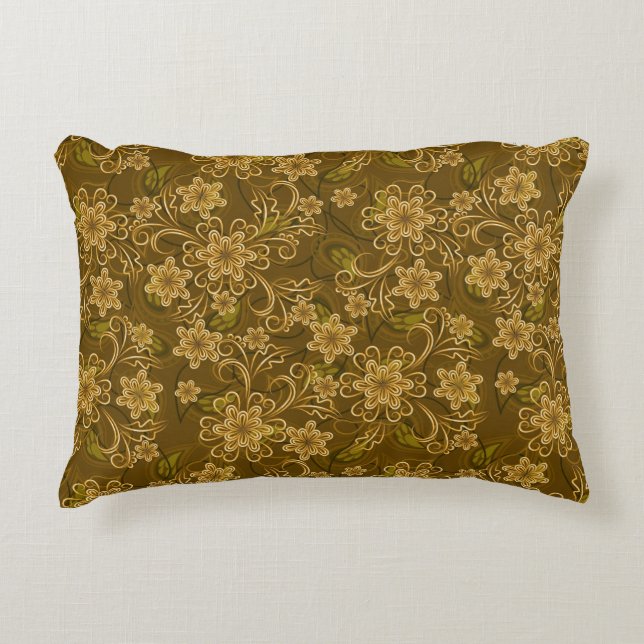 Goldenes Vintages Blumenmuster Zierkissen (Vorderseite)