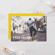 Goldenes Vollfoto-Varsity mit Text-only-Rückseite Einladung
