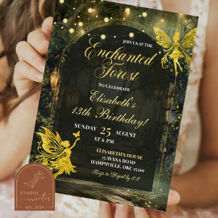 Goldenes Waldmädchen Fairy Birthday Girl Einladung