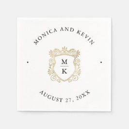 Goldenes Wappen | Elegante Schwarz-Weiß-Hochzeit Serviette
