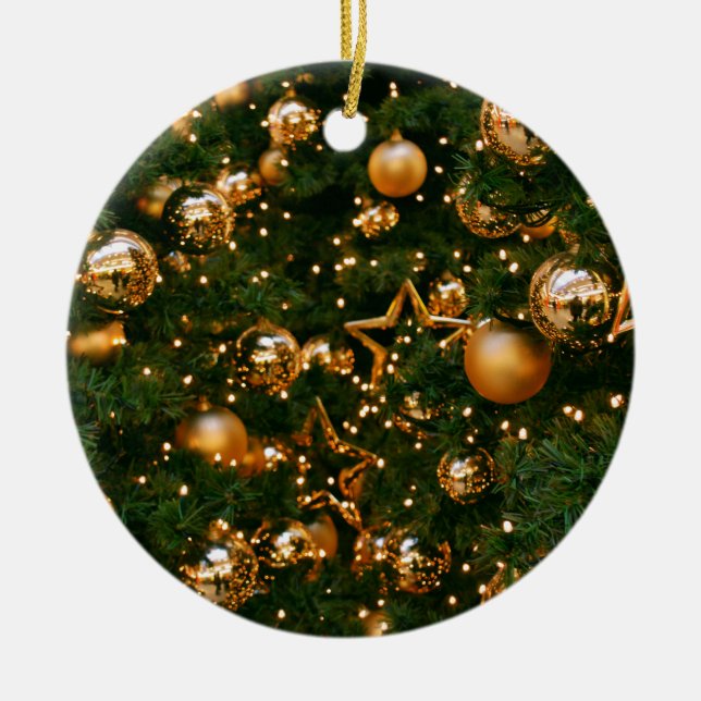 Goldenes Weihnachten Keramik Ornament (Vorne)