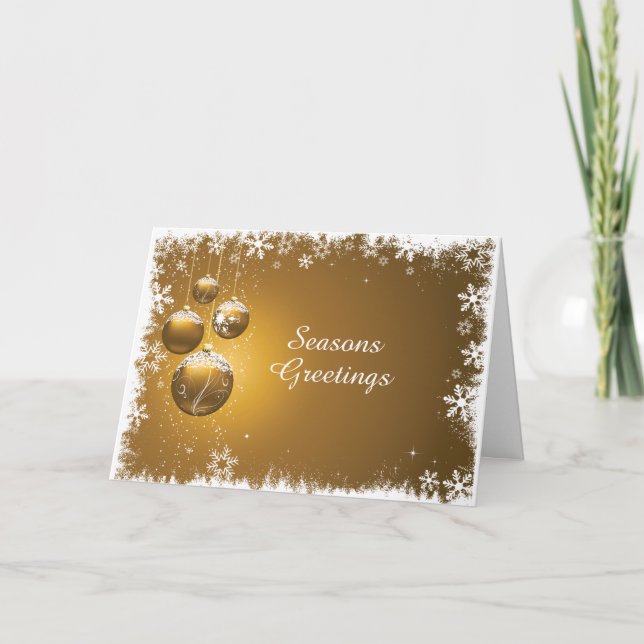 Goldenes Weihnachtsdesign mit Glühbirnen und Schne Karte (Vorderseite)