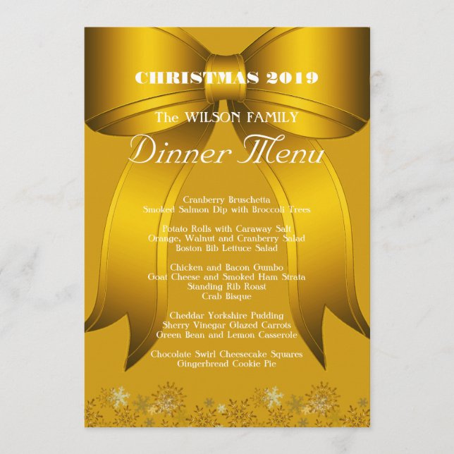 Goldenes Weihnachtsdinner-Menü nach Wunsch Menükarte (Vorderseite)