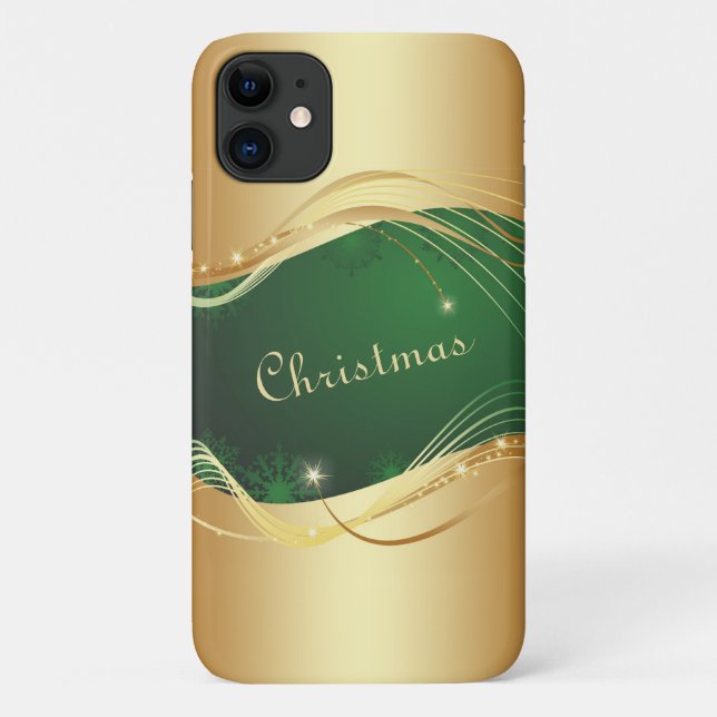 Goldenes Weihnachtsmotiv mit grünem Hintergrund... Case-Mate iPhone Hülle (Rückseite)