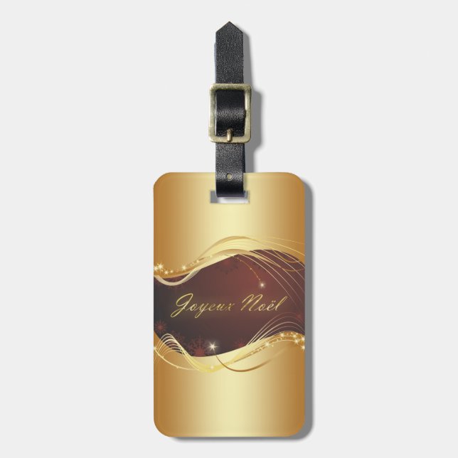 Goldenes Weihnachtsmotiv mit rotem Hintergrund... Gepäckanhänger (Vorderseite vertikal)