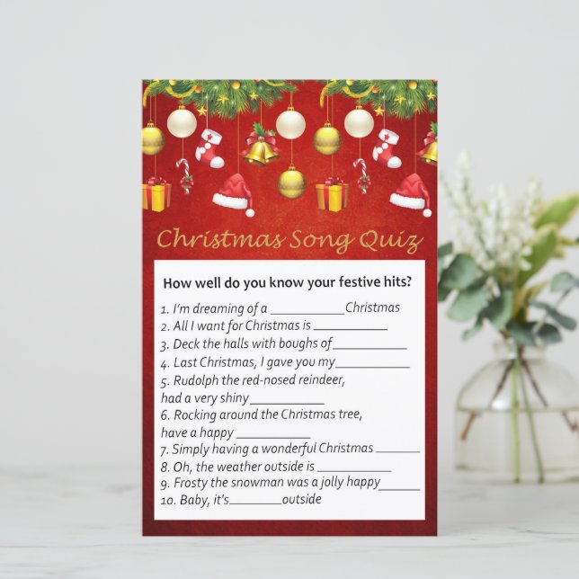 Goldenes Weihnachtsspielzeug Weihnachtslied Quiz (Stehend Vorderseite)