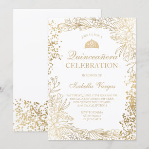 Goldenes Weiß Tiara chic Quinceañera Einladung
