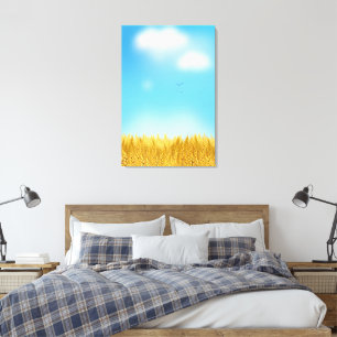 Goldenes Weizenfeld Blauer Himmel Ölmalerei Sommer Leinwanddruck
