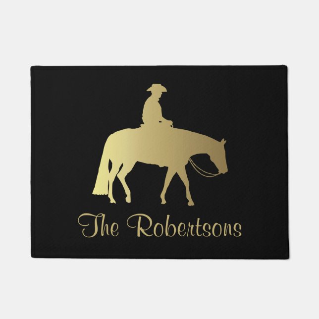 Goldenes Western-Vergnügens-Pferd auf Schwarzem Fußmatte (Vorderseite)