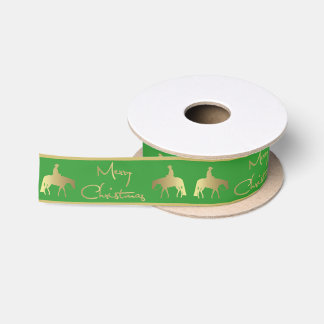 Goldenes Western-Vergnügens-Pferdegrün-Weihnachten Satinband