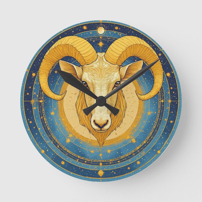 Goldenes Widder-Sternzeichen-Schild Runde Wanduhr (Vorderseite)