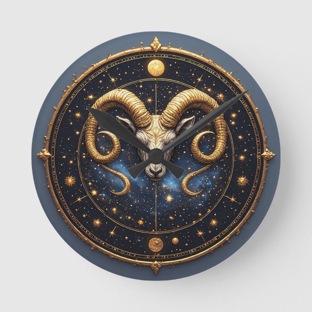 Goldenes Widder-Sternzeichen-Schild Runde Wanduhr (Vorderseite)