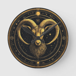 Goldenes Widder-Sternzeichen-Schild Runde Wanduhr