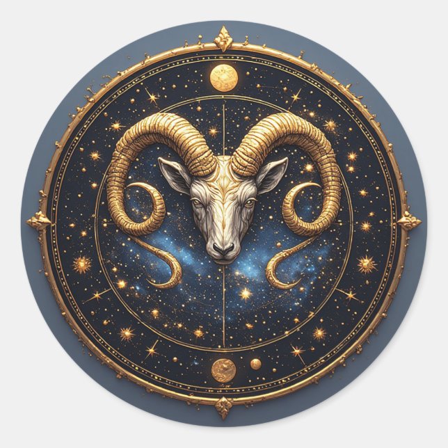 Goldenes Widder-Sternzeichen-Schild Runder Aufkleber (Vorderseite)
