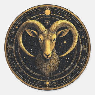 Goldenes Widder-Sternzeichen-Schild Runder Aufkleber