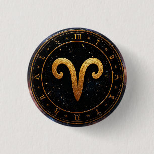 Goldenes Widder-Tierkreisrad-Symbol Button