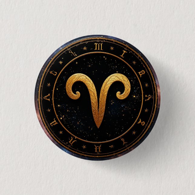 Goldenes Widder-Tierkreisrad-Symbol Button (Vorderseite)