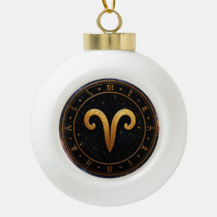 Goldenes Widder-Tierkreisrad-Symbol Keramik Kugel-Ornament