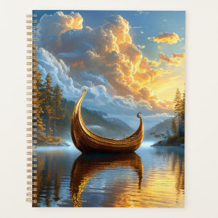 Goldenes Wikinger-inspiriertes Boot, das auf dem M Planer