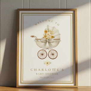 Goldenes Willkommensposter für Baby Shower   Vinta Poster