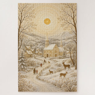 Goldenes Winterdorf Kirchenlandschaft Puzzle
