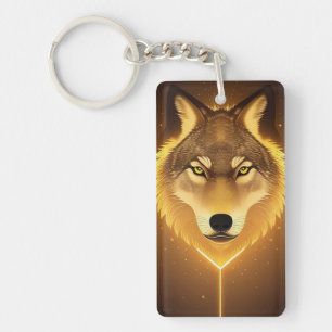 Goldenes Wolfsgesicht Kunst, das strahlende Energi Schlüsselanhänger