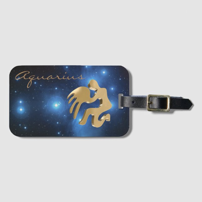 Goldenes Zeichen des Wassermannes Gepäckanhänger (Vorderseite (Horizontal))