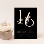 Goldenes Zeitalter | Sweet 16 Birthday Party Rose  Folieneinladung<br><div class="desc">Feiern Sie ihren Meilenstein Geburtstag mit diesen schicken 16 . Geburtstag Geburtstagsparty Einladungen mit "16" in realer Rose Goldfolie mit Blume. Persönlich gestalten Sie Ihre 16 . Geburtstag Party Details in elegantem,  weißem Buchstaben. Eine schicke und erstklassige Wahl für fabelhafte 16. Geburtstagsfeiern!</div>