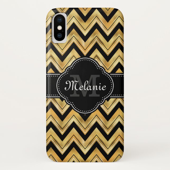 Goldenes Zickzack Muster Schwarz-weiß Monogramm Case-Mate iPhone Hülle (Rückseite)