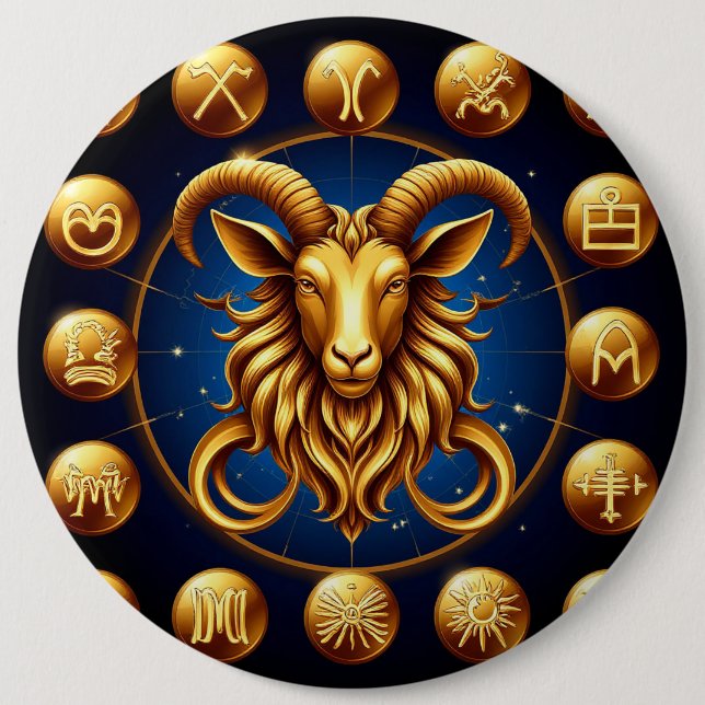 Goldenes Zodiac Steinbock-Design Button (Vorderseite)