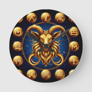Goldenes Zodiac Steinbock-Design Runde Wanduhr