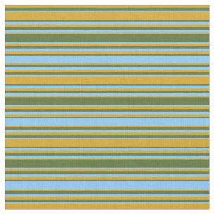 Goldenrod, Dunkle Olive Green & Light Sky Blue Lin Stoff