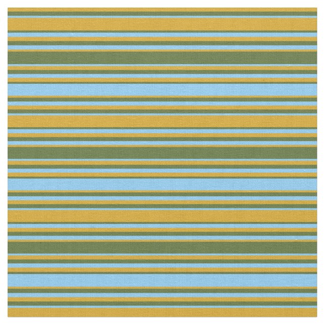 Goldenrod, Dunkle Olive Green & Light Sky Blue Lin Stoff (Nahaufnahme)
