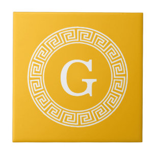 Goldenrod Welch griechischer Schlüsselrahmen Initi Fliese