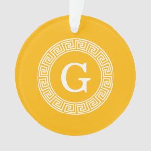 Goldenrod Welch griechischer Schlüsselrahmen Initi Ornament