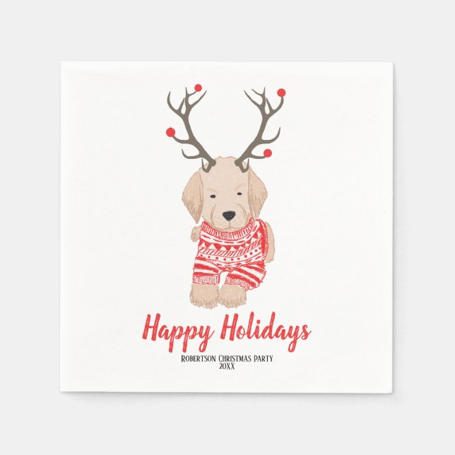 Goldern Retriever Weihnachts-Sweater Antler Custom Serviette (Vorderseite)