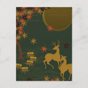 Goldfall Moon Rustikaler Wald Natur Deer Feiertagspostkarte