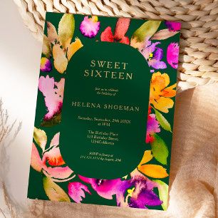Goldfall übergroße Blumenwasserfarbe Süß 16 Einladung