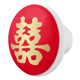 Goldfarbdoppelt-Glück-chinesische Hochzeit Keramikknauf