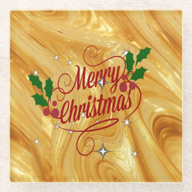 Goldfarbe, Frohe Weihnachten, Glasuntersetzer (Vorderseite)