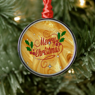 Goldfarbe, Frohe Weihnachten, Ornament Aus Metall